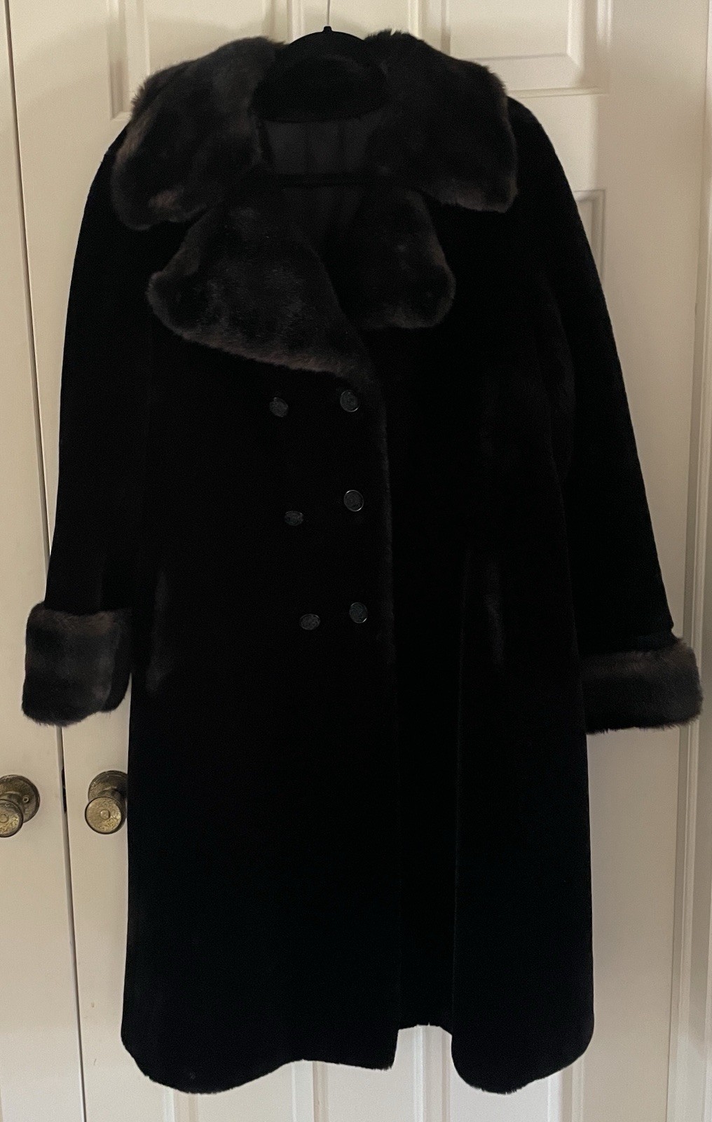 Vtg 60s Borgana Sportowne Black Faux Fur Coat ILGWU Union Double Breasted M/L