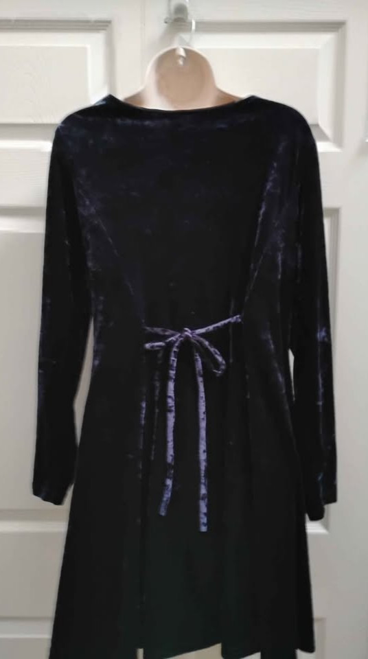 MODA INT’L Women’s Large A-Line Dress Blue Crush Velvet Long Sleeves Pockets VTG
