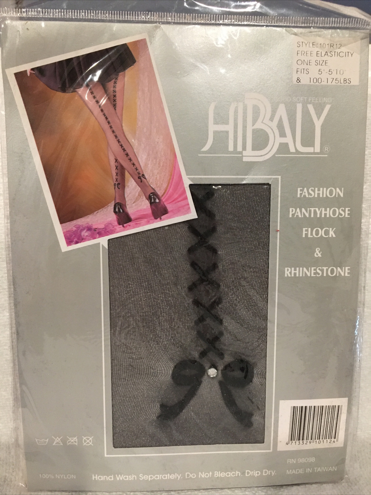 HiBaly Fashion Pantyhose Flock & Rhinestone VTG 100% Nylon BOW & X Design NIP
