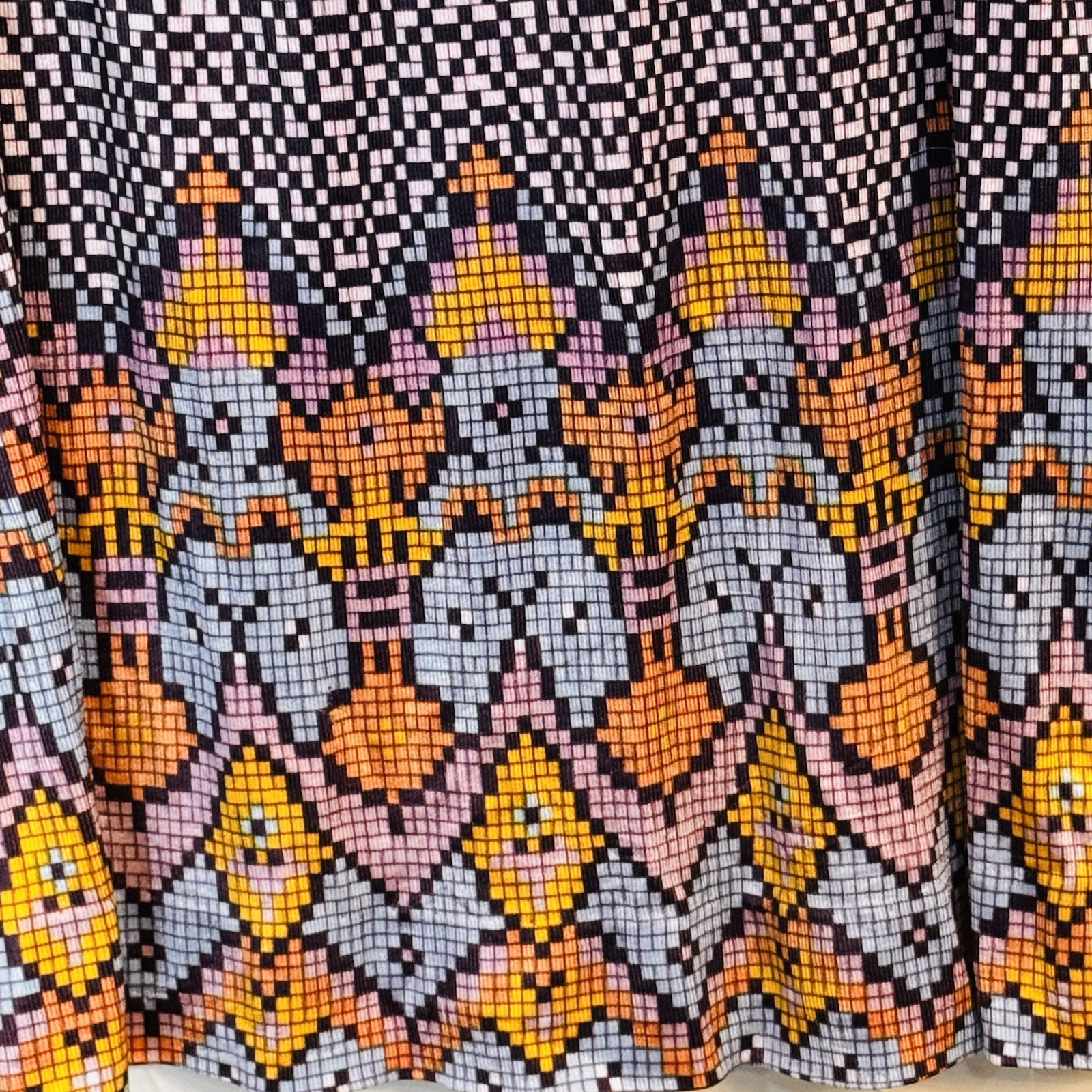 60s Vintage Mini Go Go Mod Geometrical Print Dagger Collar Twiggy Shift Dress S