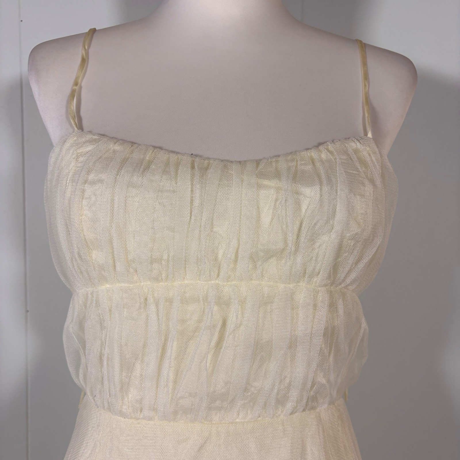 90s Y2K Cream Sweetheart A-Line Dress Women’s XS Midi Fairy Princess Angel Retro
