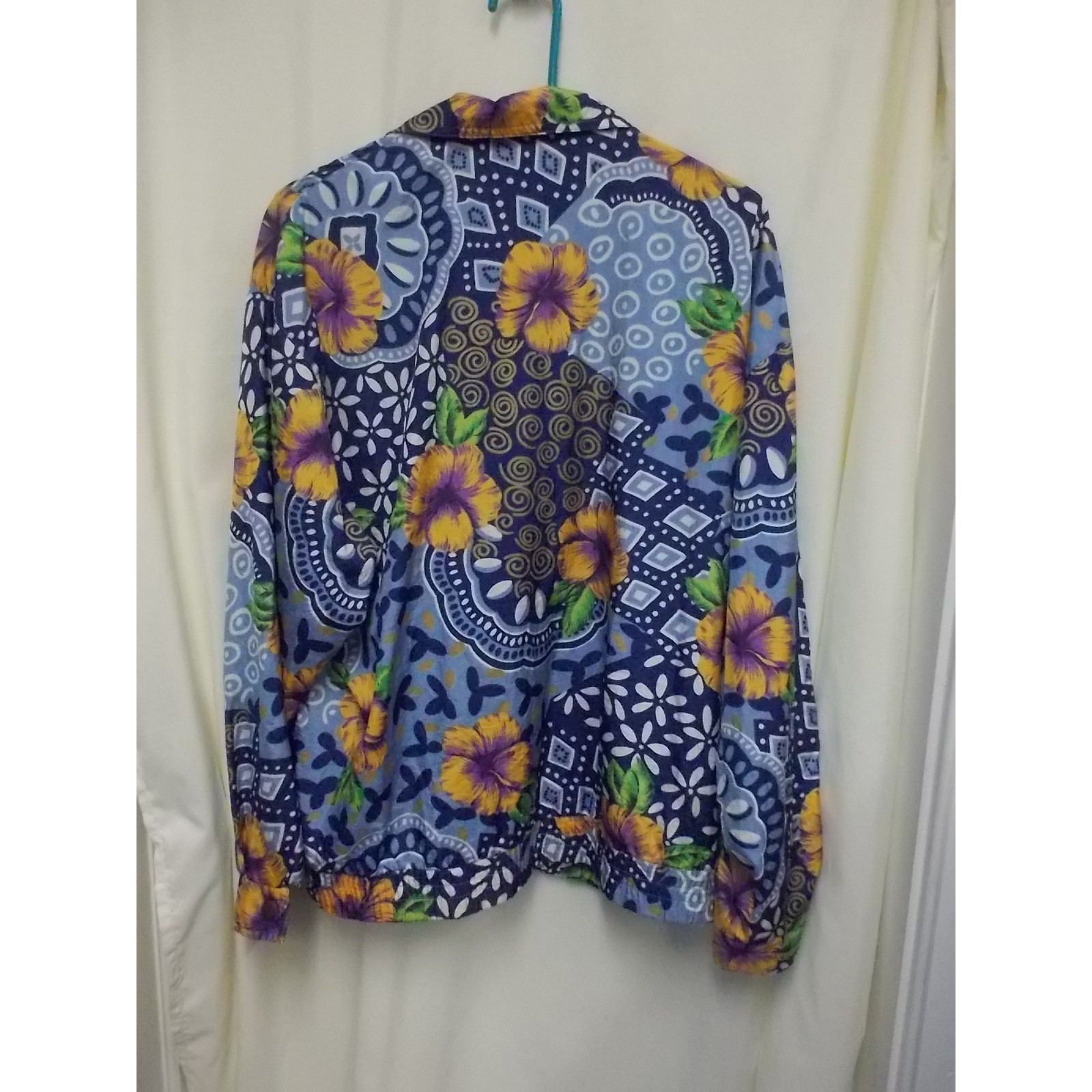 Vintage Andy Johns Floral Mixed Print Zip Up Windbreaker Jacket Blue Womens L