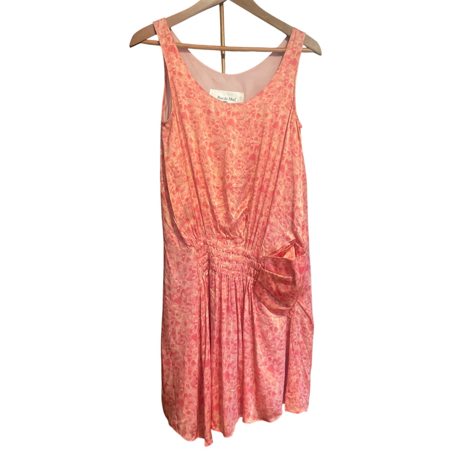 Vintage RUE Du MAIL Pink Satin Printed Drop Waist Dress FEMININE Silk Size 38 S