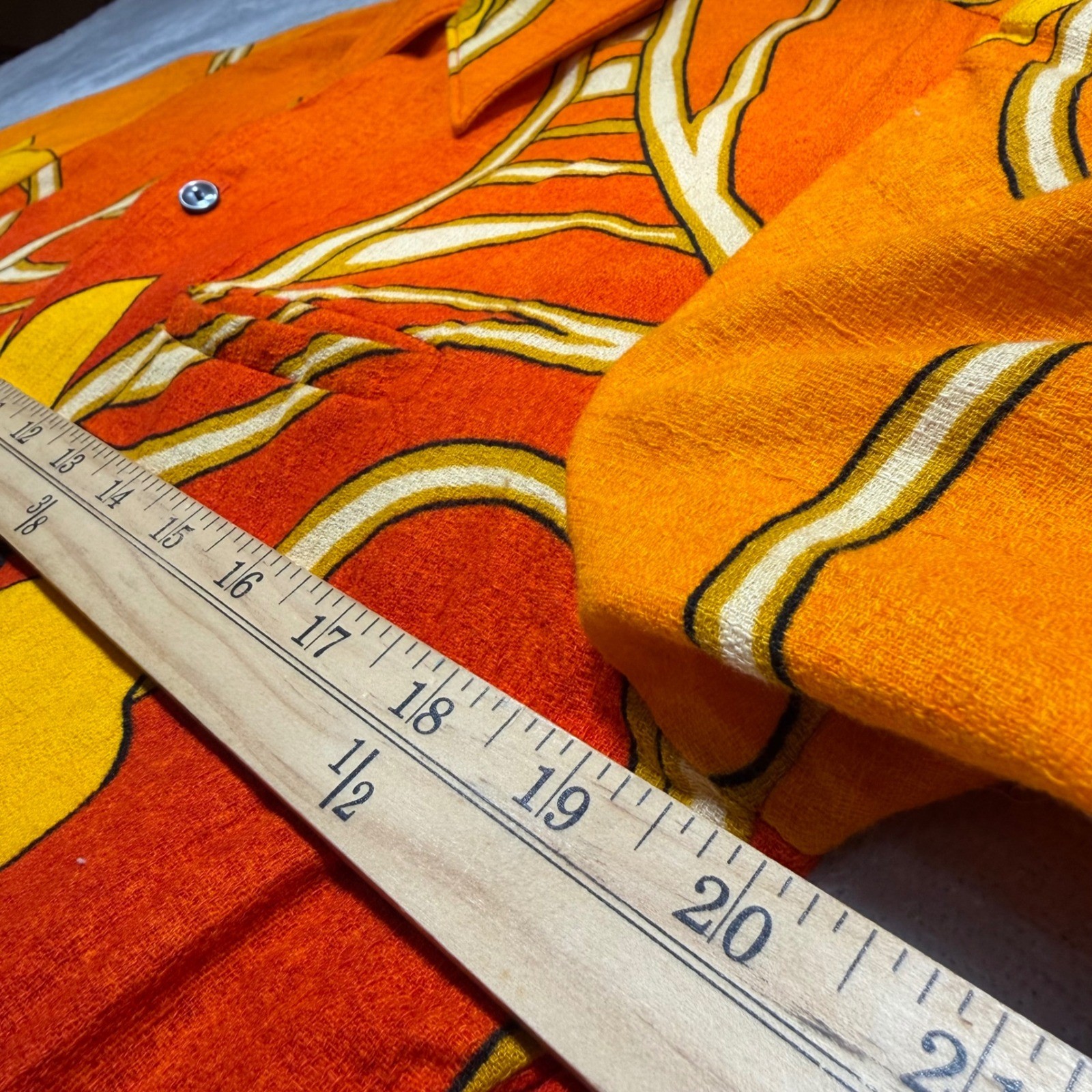 Vintage 70s Sears Hawaiian Fashions Shirt S Orange Red Floral 100% Cotton Tiki