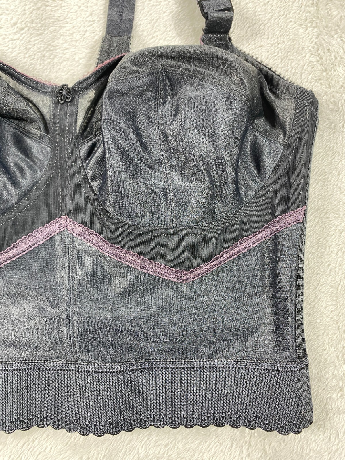 Vintage Corset Bra Womens Black 100% Nylon Adjustable Straps Workers Union