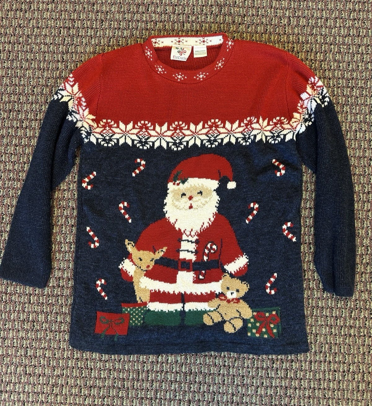 Vintage Ugly Christmas Sweater Nutcracker Santa Festive Holiday Cozy 90s S
