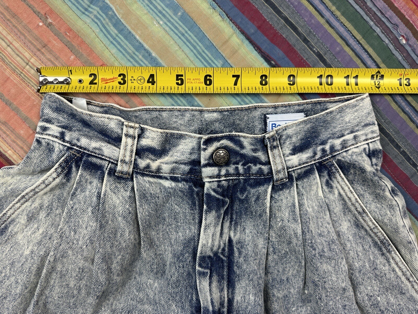 Vintage 80s Acid Wash Denim Flared Culottes Pleated High Waist 22×19 Baggy USA