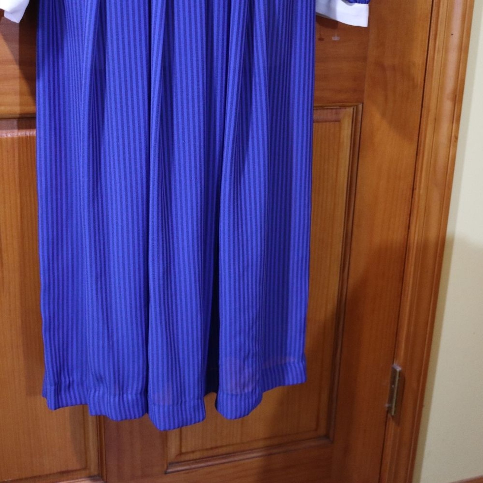 True Vintage 80s Liz Roberts Blue Striped Midi Dress – Size 14 – Made in Korea