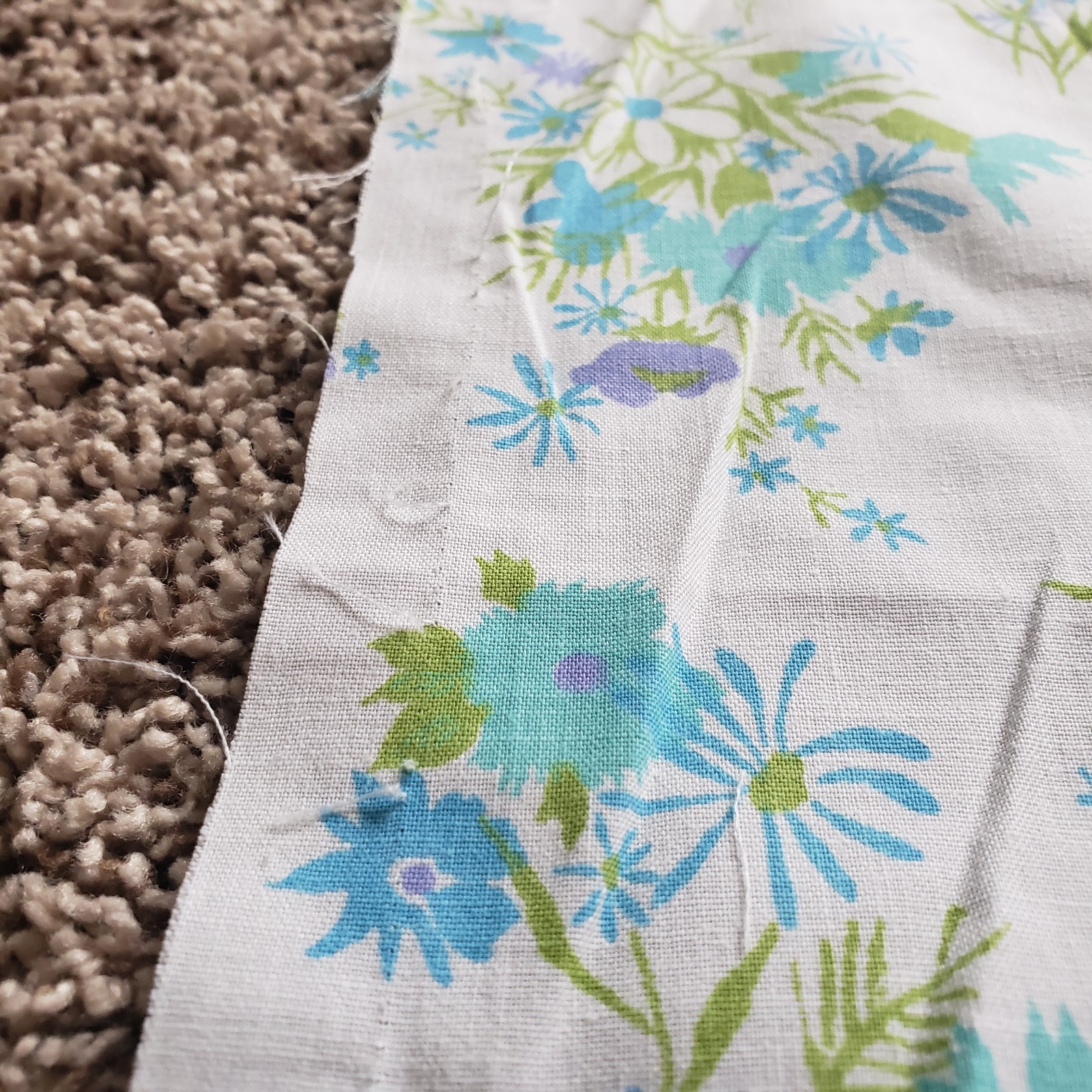 1960s Vintage Cotton Aqua Blue Mint White Floral Lot Of 4 Remnants #81