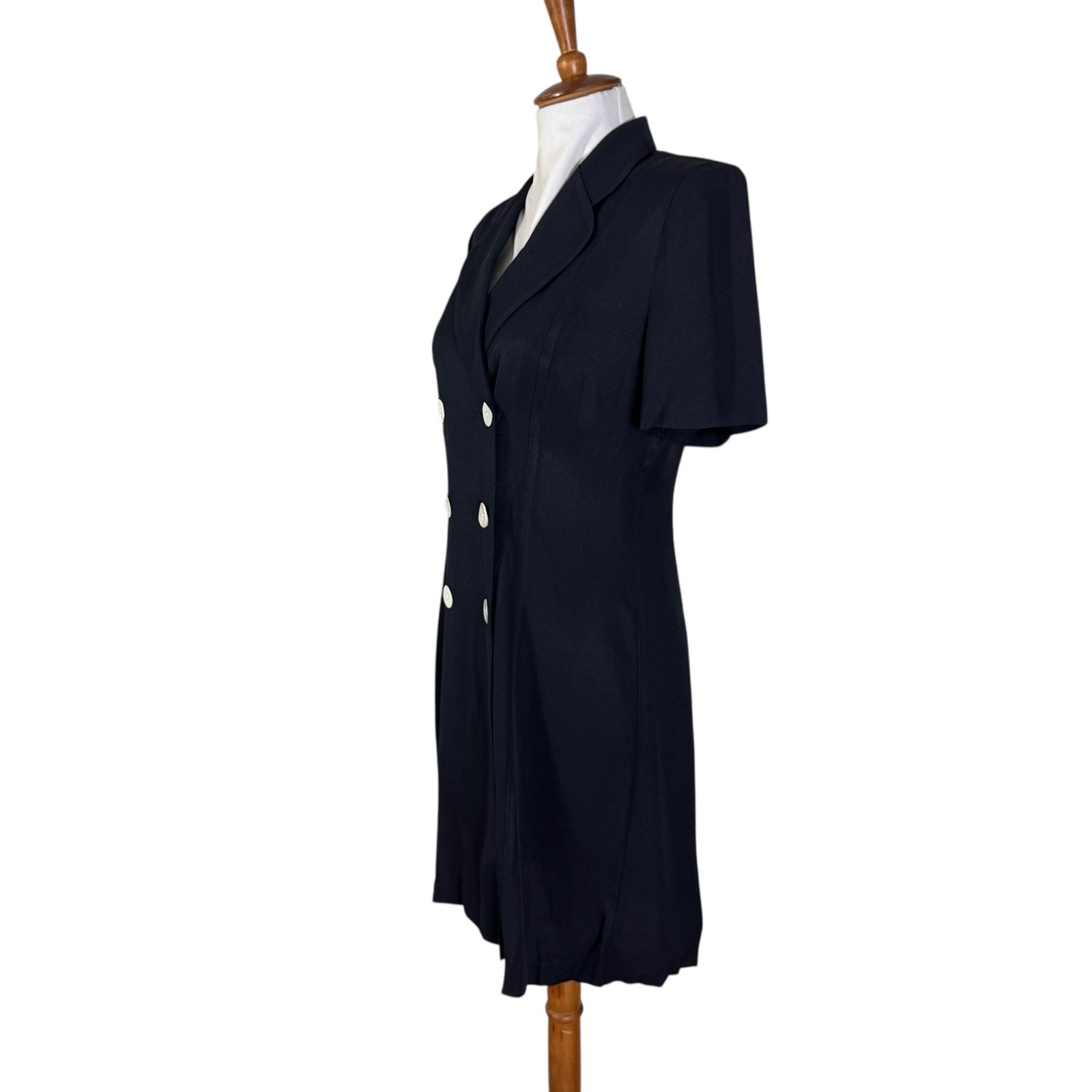 Vintage 80s Navy Blue Double Breated Shift Dress Small Size 4