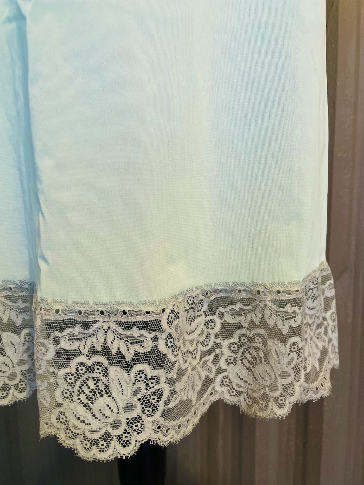 VTG 70s Sears Slip Dress Nightgown Sea foam Green Babydoll Nylon Lace Lingerie
