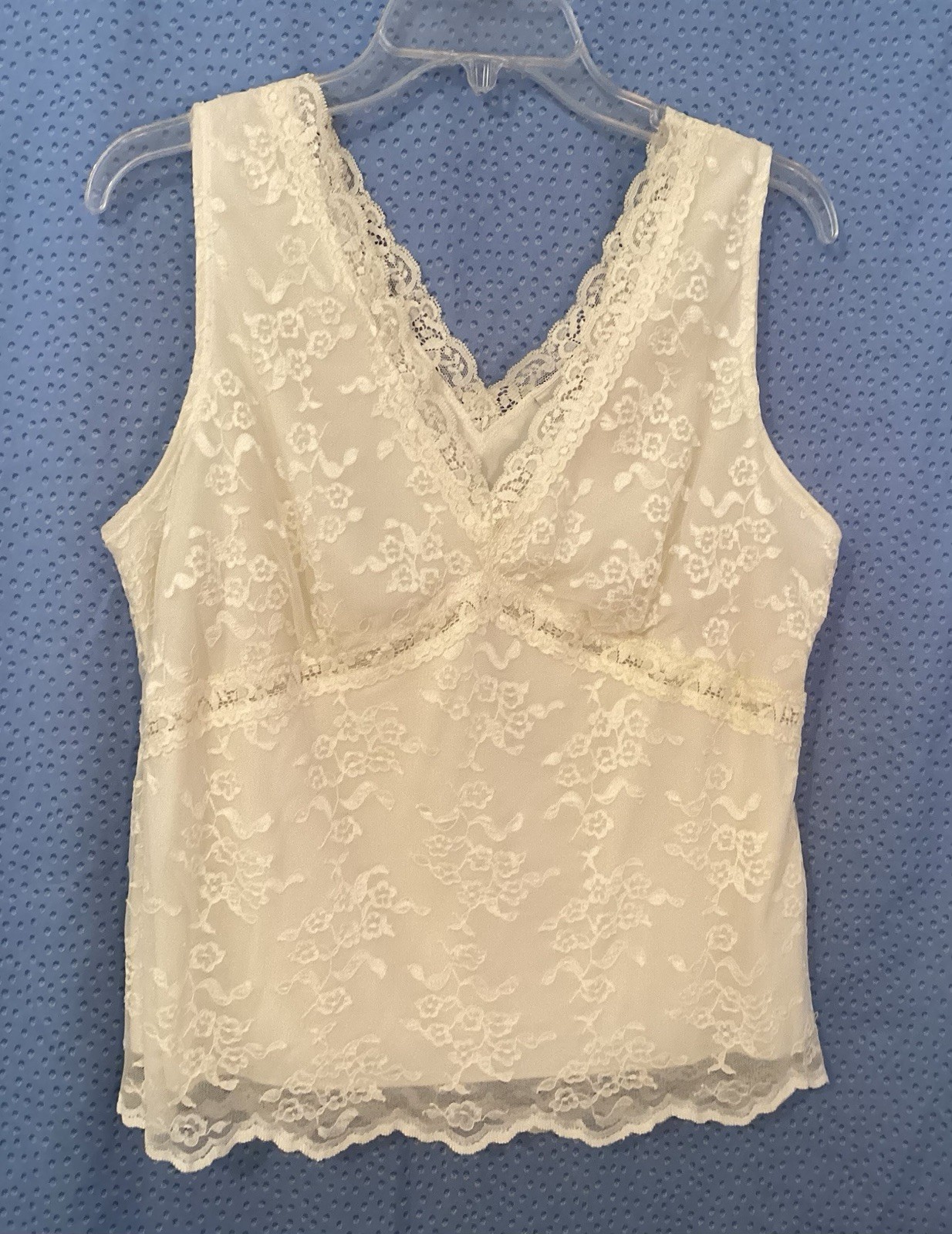 VTG Worthington Stretch Ivory XL All Over Lace V-Neck Camisole/Shell Lined NWOT