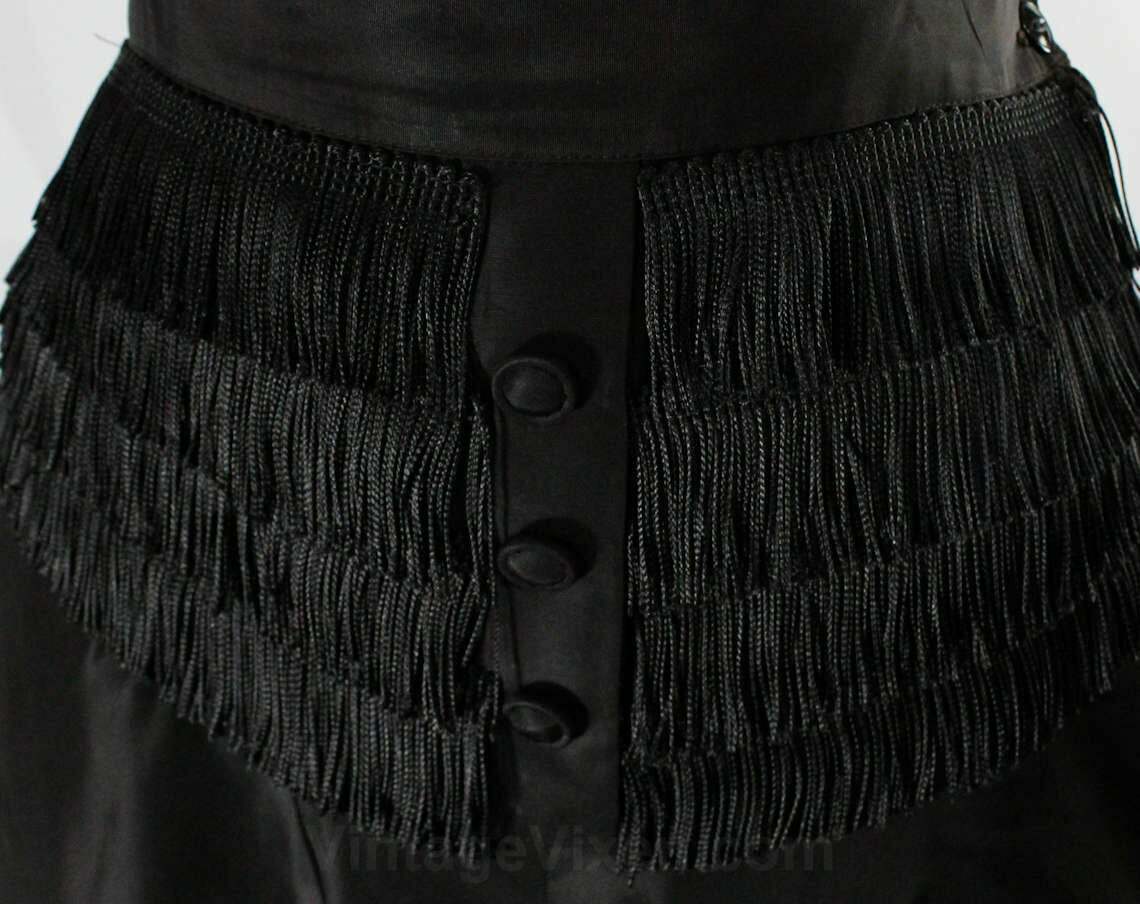 Size 2 1940s Cigarette Girl Style Black Skirt Flared Taffeta Fringe Small Pin Up