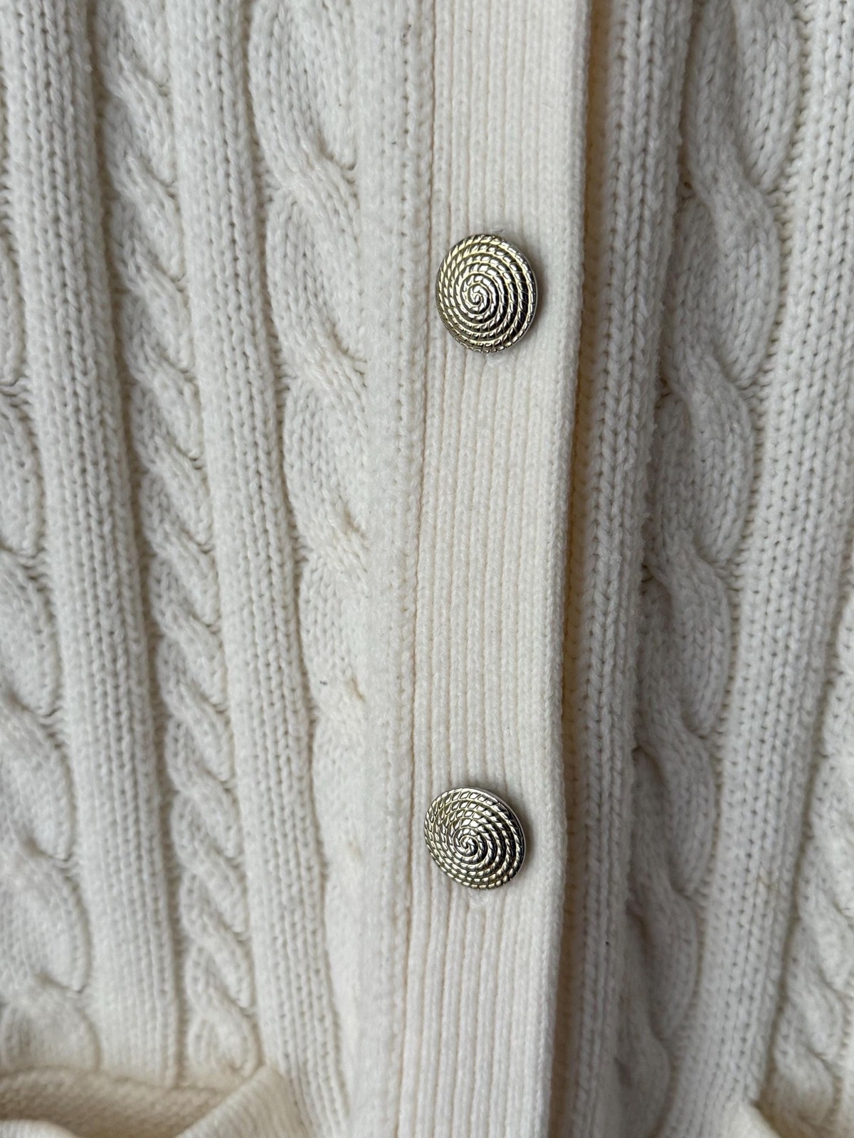 Vintage 90s Classic Elements Ivory Cable Knit Cardigan Sweater Size Large