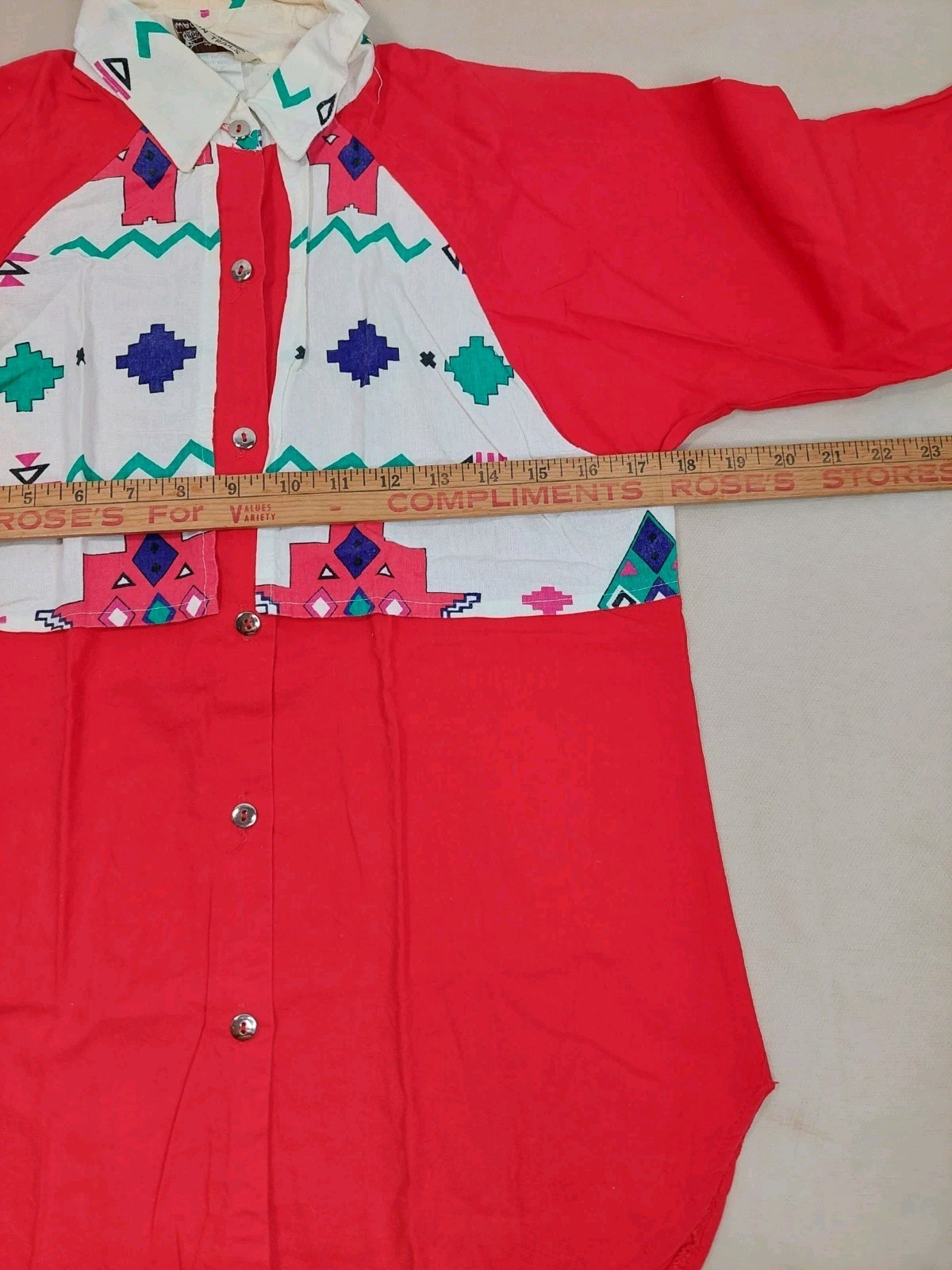 Vintage 80s Southwestern Cowgirl Shirt Women S Red Geometric USA 100% Cotton