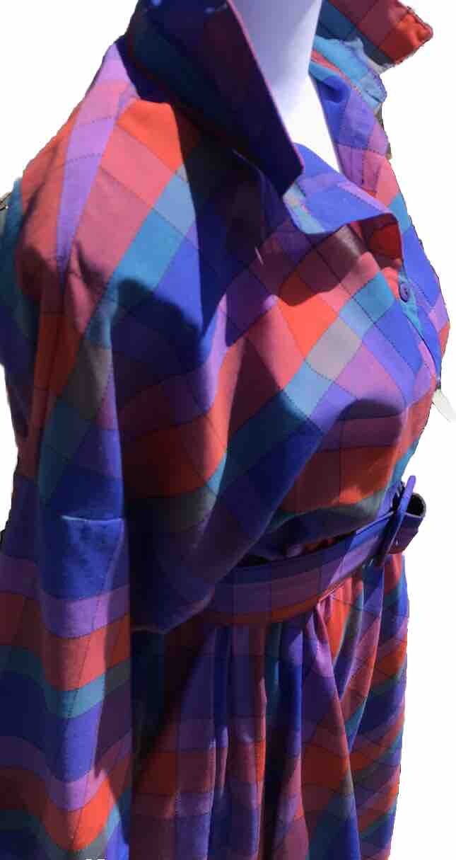 Vtg 80’s AMERICAN SHIRT DRESS Women’s M L 13 Geo Color Block Belted Shldr Pads
