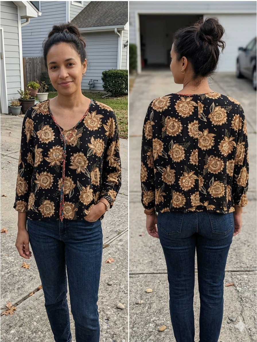 VTG Carole Little Rayon Gauze Floral Blouse 14 Made In USA German Fabric 80s 90s