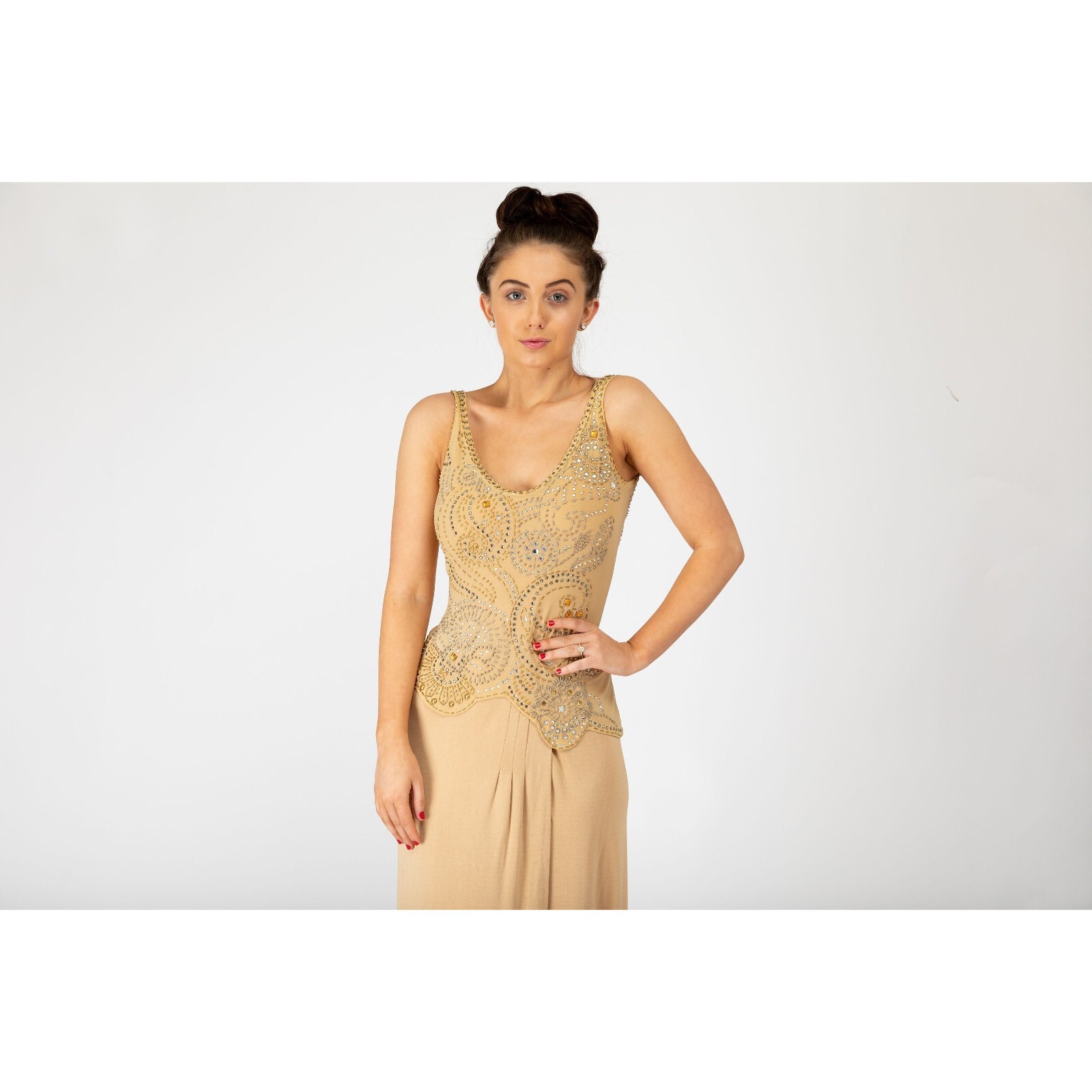 Vintage 1970s Two Piece Giorgio D’Sant Angelo Jeweled Bodice and Nude Wrap Skirt