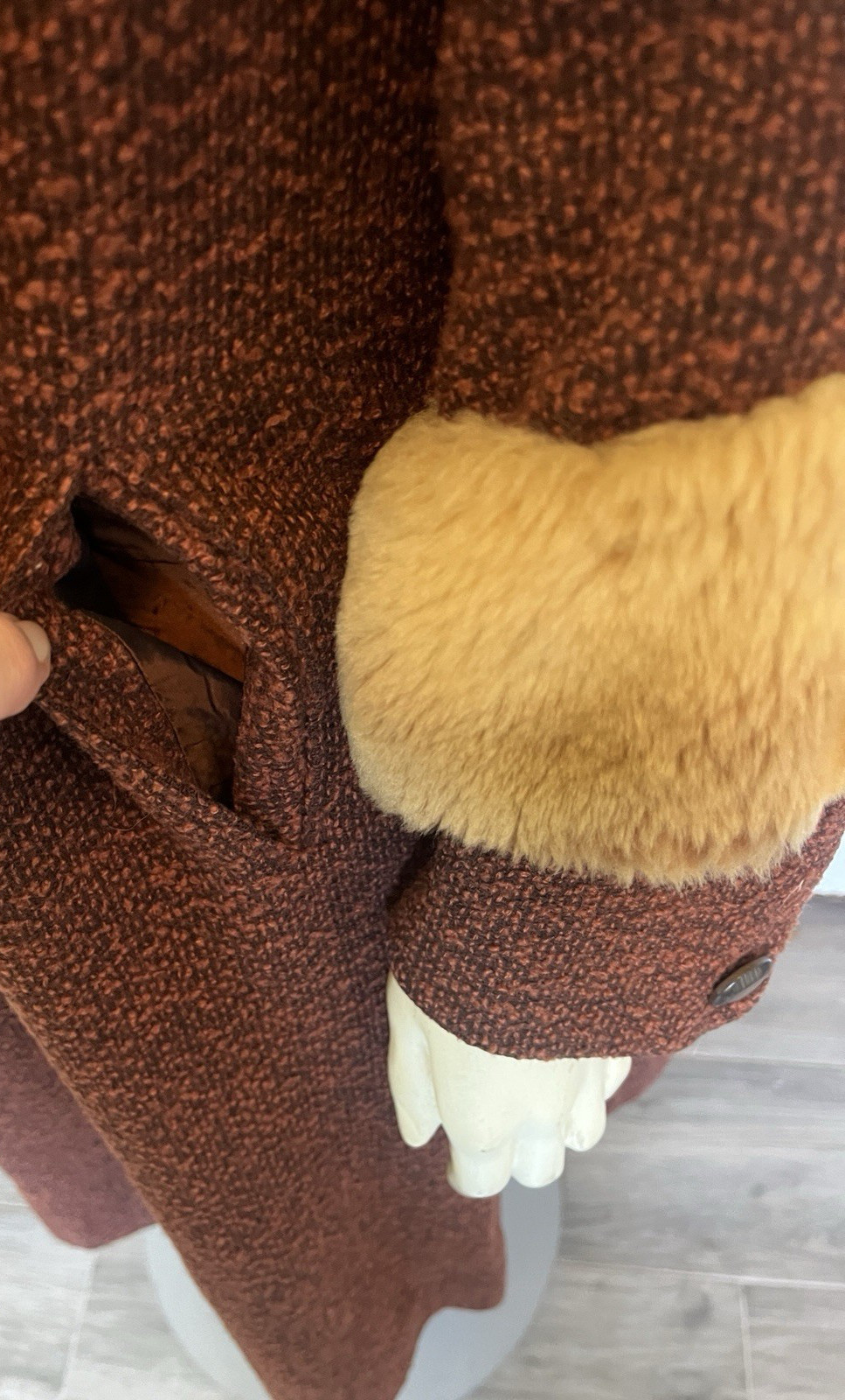 Womens Vintage 1960s Swing / MCM Shearling / Brown Wool Tweed Coat Sz M/L