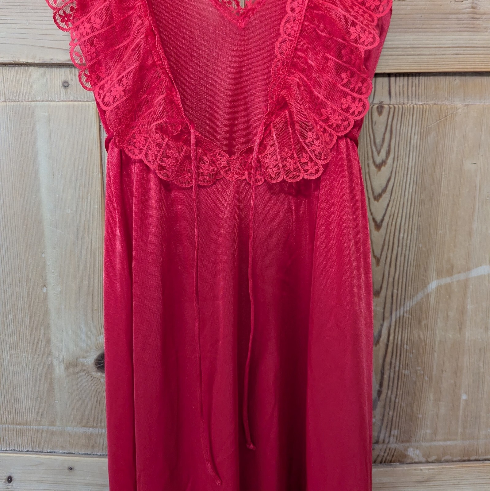 GORGEOUS Vintage Kayser Sexy Red Maxi Nightgown Lace Slip Dress Small Glamorous