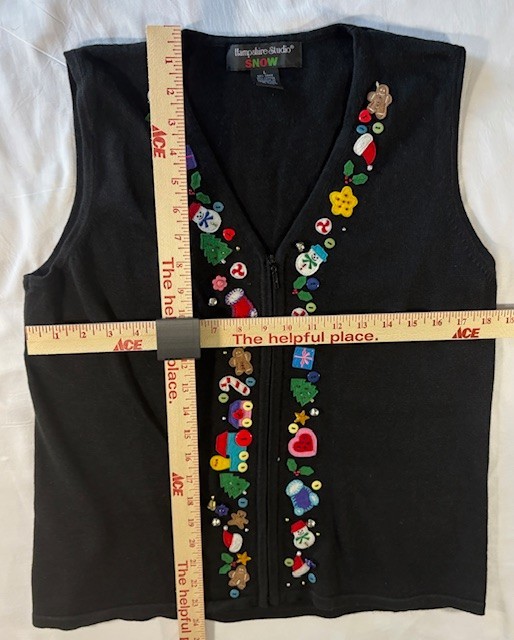 Hampshire Studio Snow Christmas Zip Cardigan Sweater Vest Vintage Women’s Size L