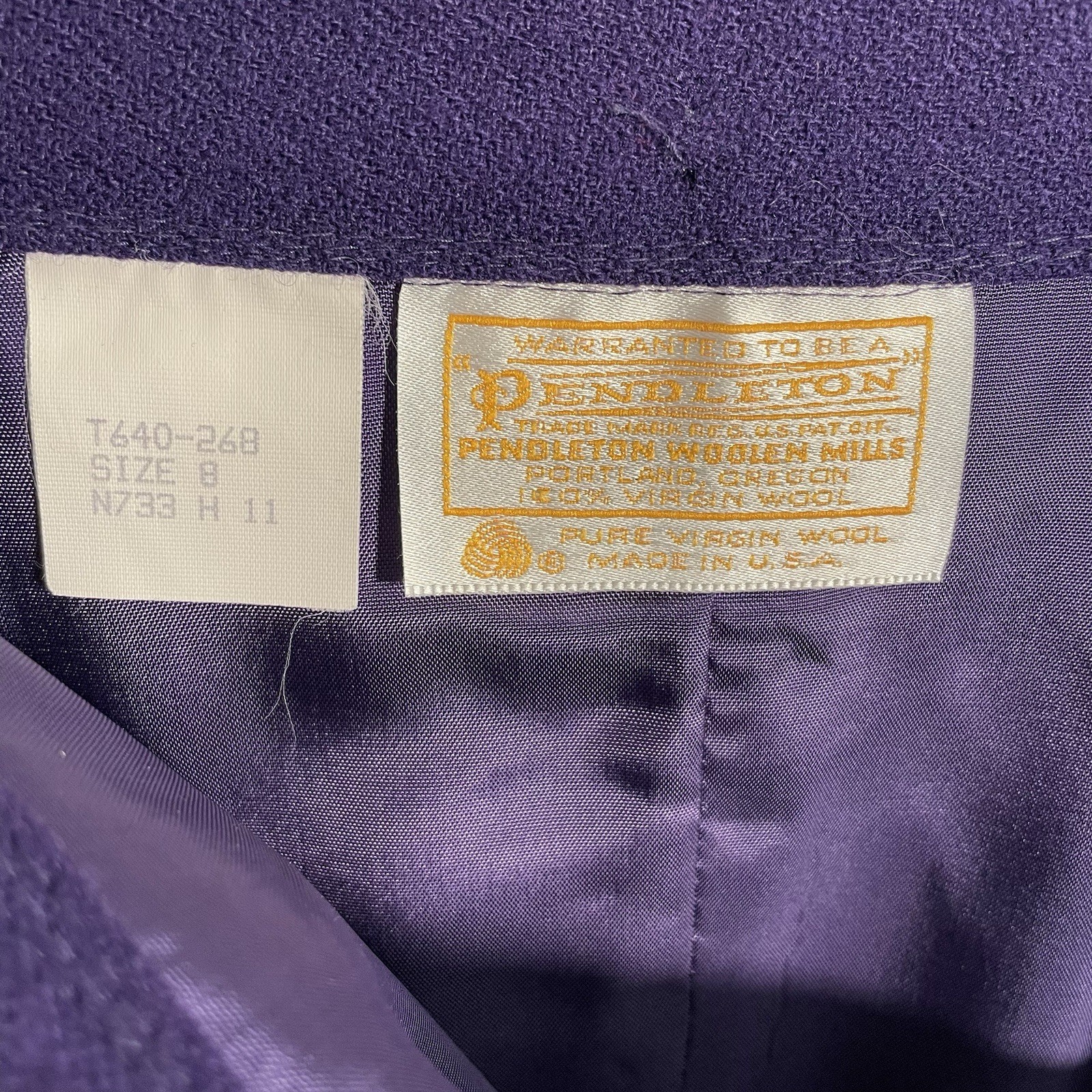Vintage 1980’s Pendleton Wool Crepe Suit Skirt Blazer Purple USA Sz 8 *READ*