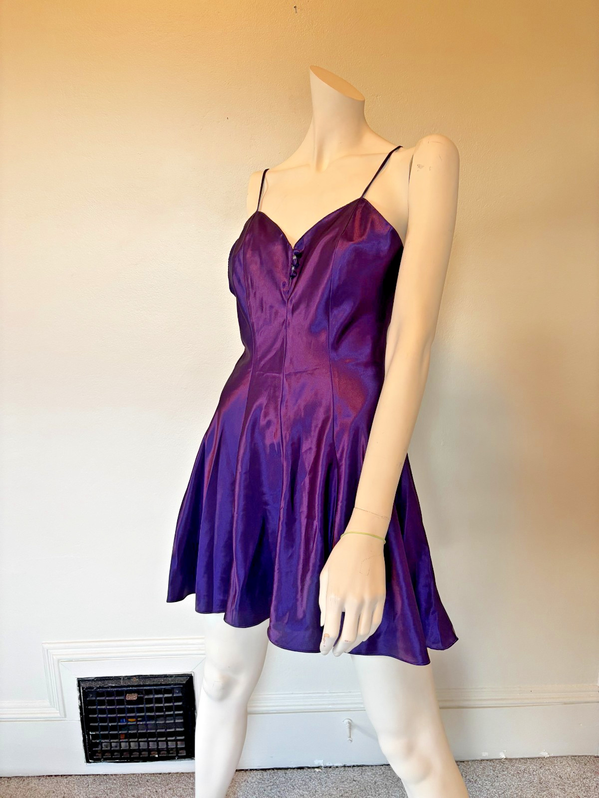 Shiny Romance Du Jour Purple Satin Vintage Slip Dress Flounce Skirt Size M USA