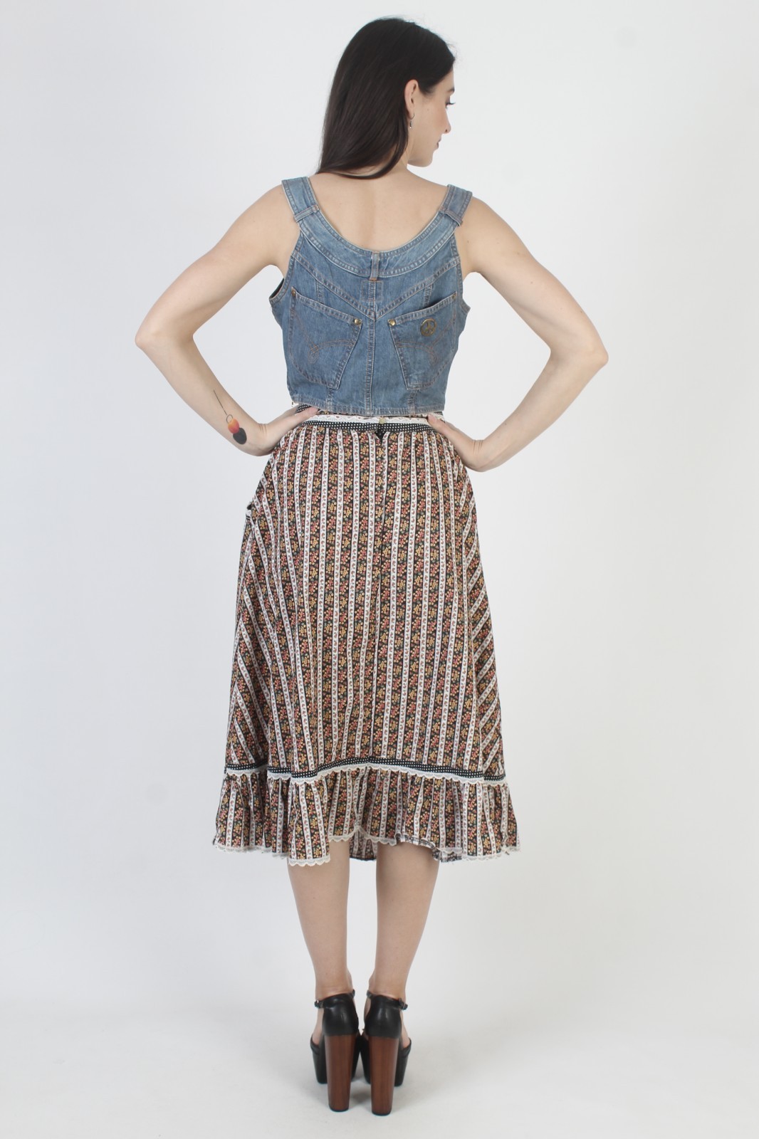 Vtg Moschino Denim Crop Top Blue Jean Patchwork Half Shirt Designer Tunic 12