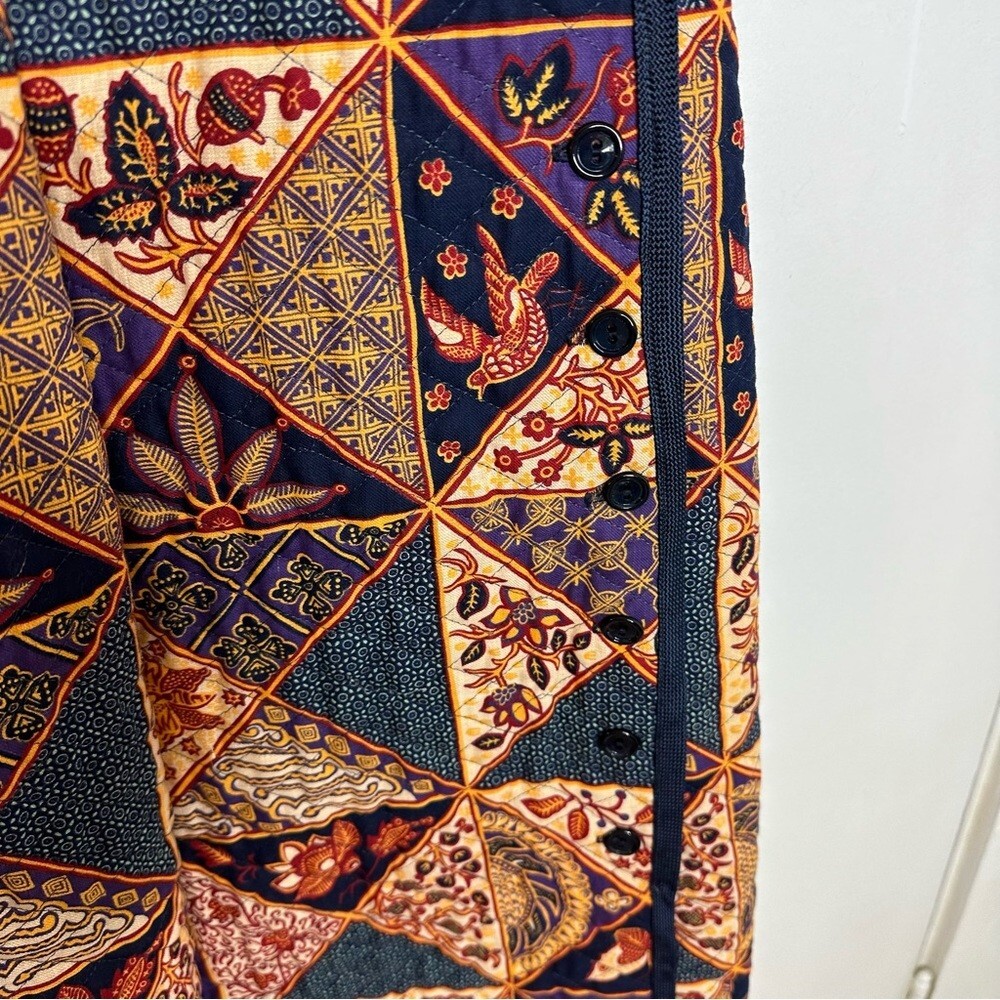 Vintage 70s Retro Quilted Bird & Butterfly Print Patchwork A Line Maxi Skirt