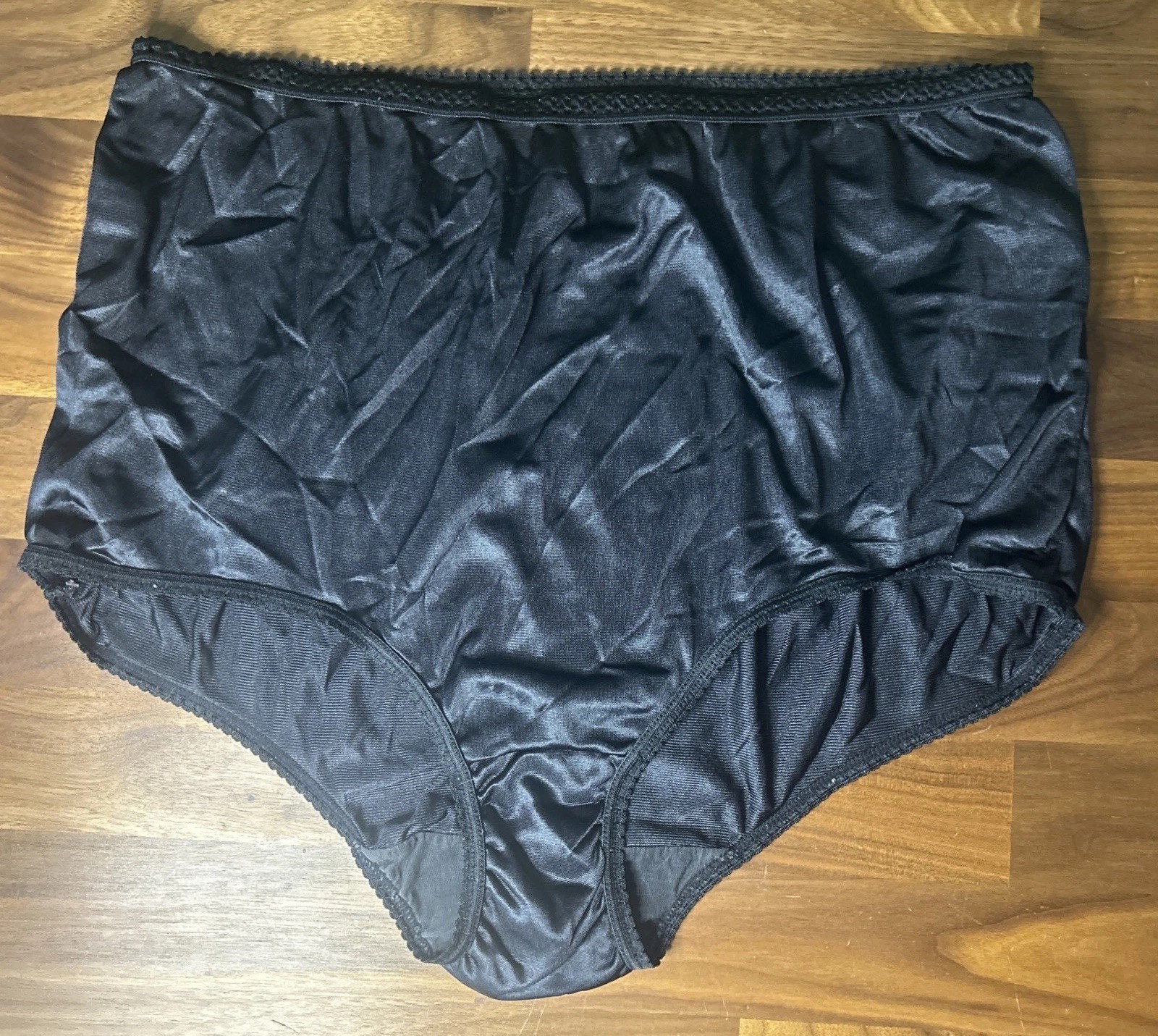 VTG Sears Second Skin Granny Panties Sissy Brief Sz 10 Black Slippery Nylon Sexy