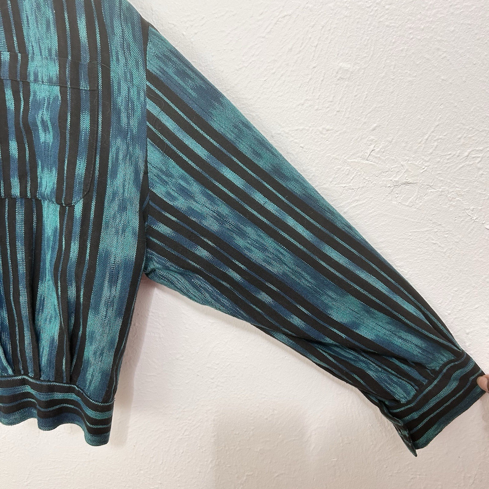 Vintage 80s Teal Blue Striped Cropped Jacket Size XL Colorful Western Southwest