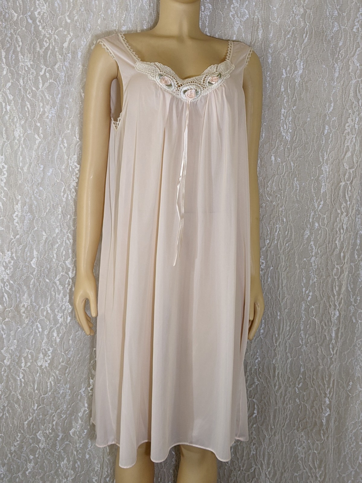Vintage Lorraine Soft Pink Lightweight Lingerie Dress Nightgown Robe Set L