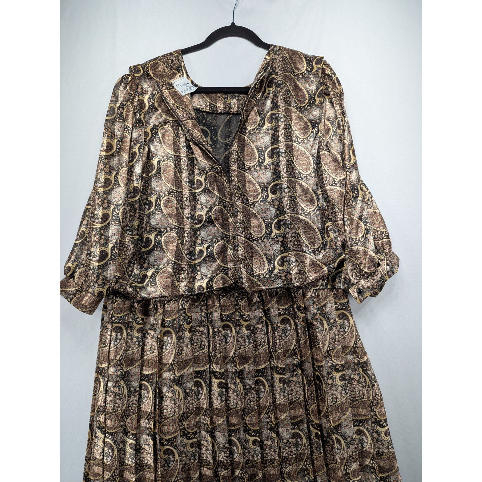 Vintage Damon Dress Womens 20WP Paisley Pleated Blouson Midi Dress ILGWU USA