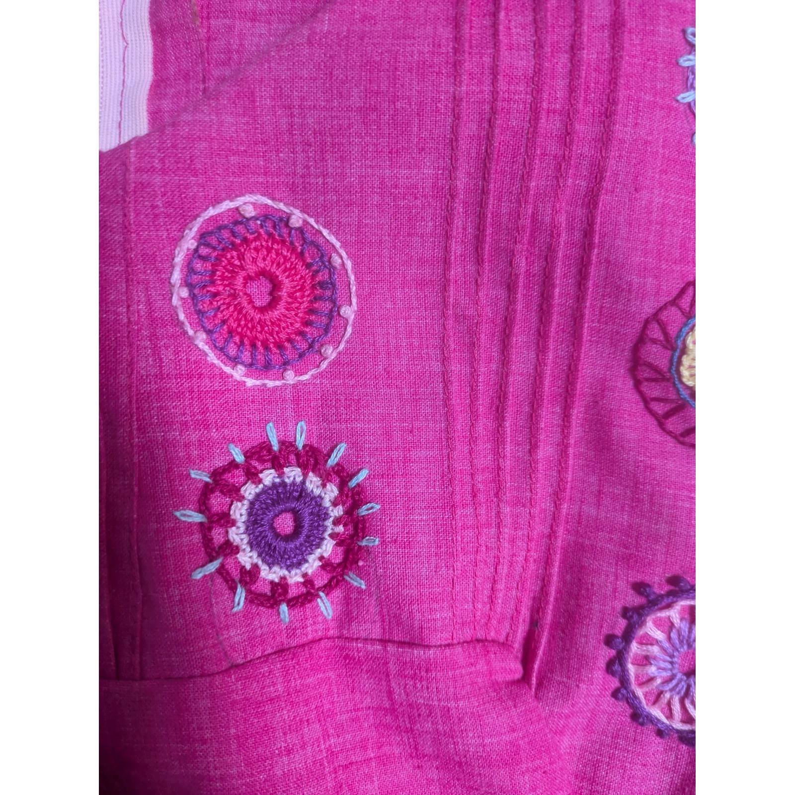 Handmade Maxi Dress Women’s M/L Pink Embroidered 70s Boho Pin Tuck Square Neck