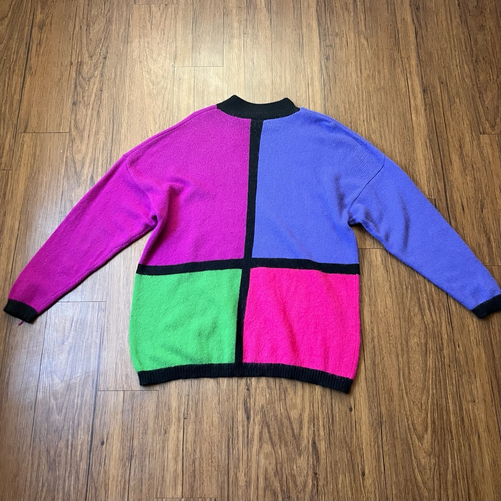 Vintage 80s Rafaella Sweater 3X Color Block Sweater Angora Lambswool Funky Retro