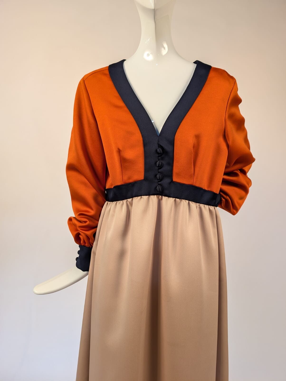 VINTAGE 1970’S DESIGNER GEOFFREY BEENE BOUTIQUE TRI TONE LONG MAXI DRESS