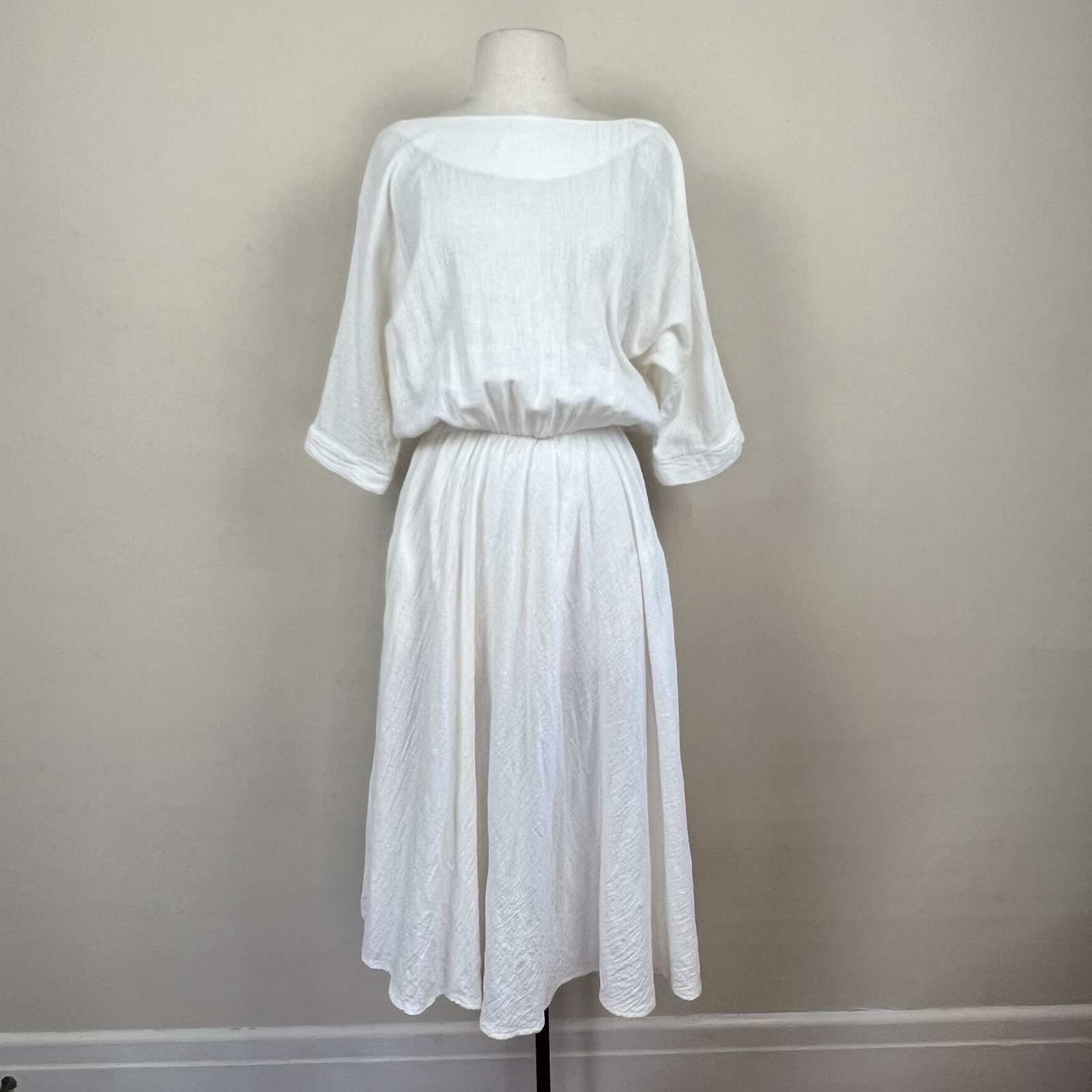 Vtg 70s Cotton Gauze Dress Fairy Bohemian Grecian Cotton dolman Sleeve goddess