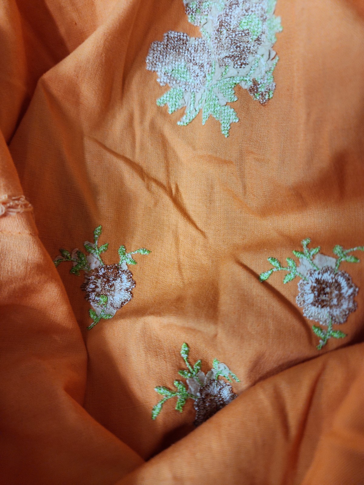​Vintage 1970s Mexican Sun Dress Orange Rick Rack Ruffle Beads Cottagecore Boho