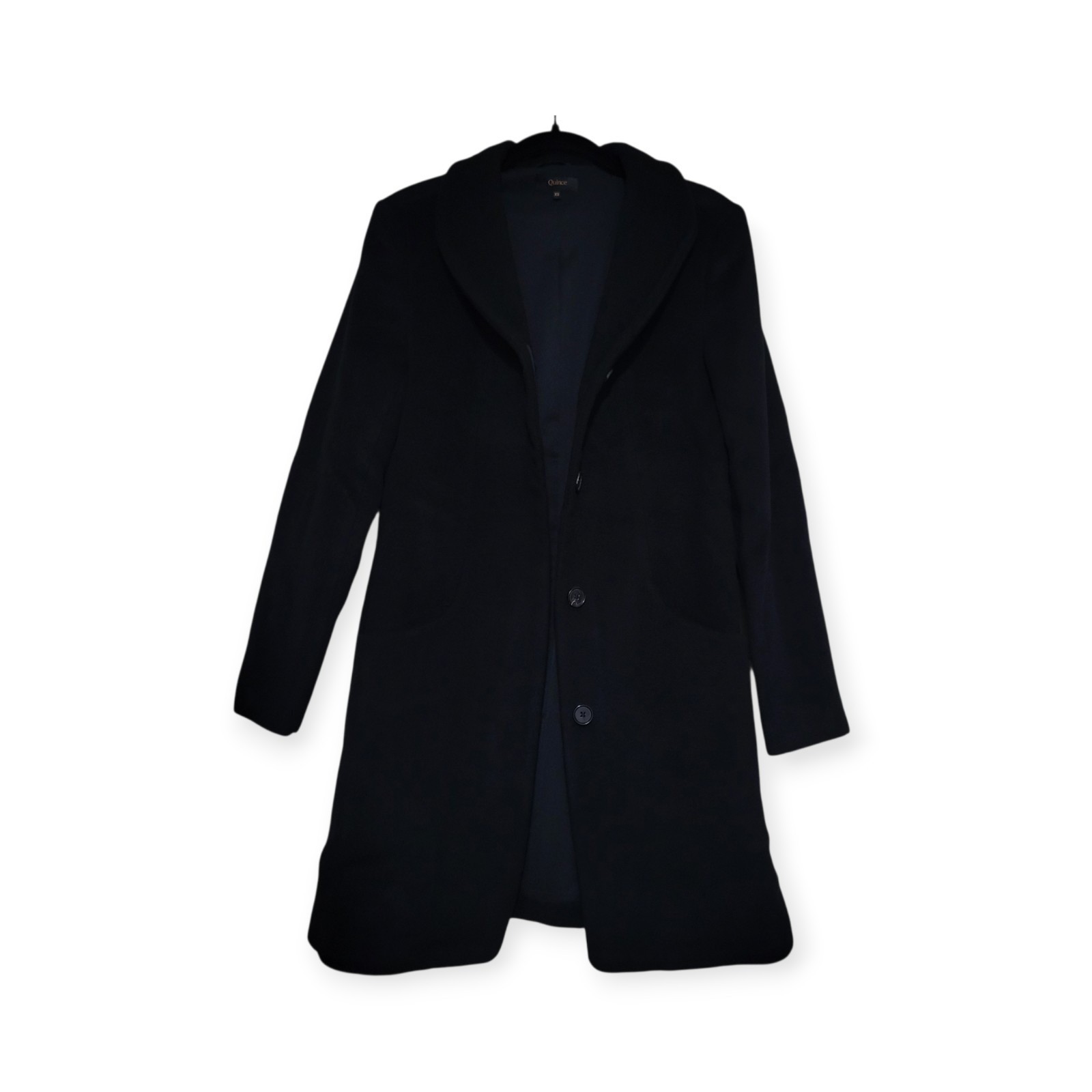 Quince Womens XS NWOT Wool Cashmere Cocoon Coat Black Shawl Collar Horn Buttons