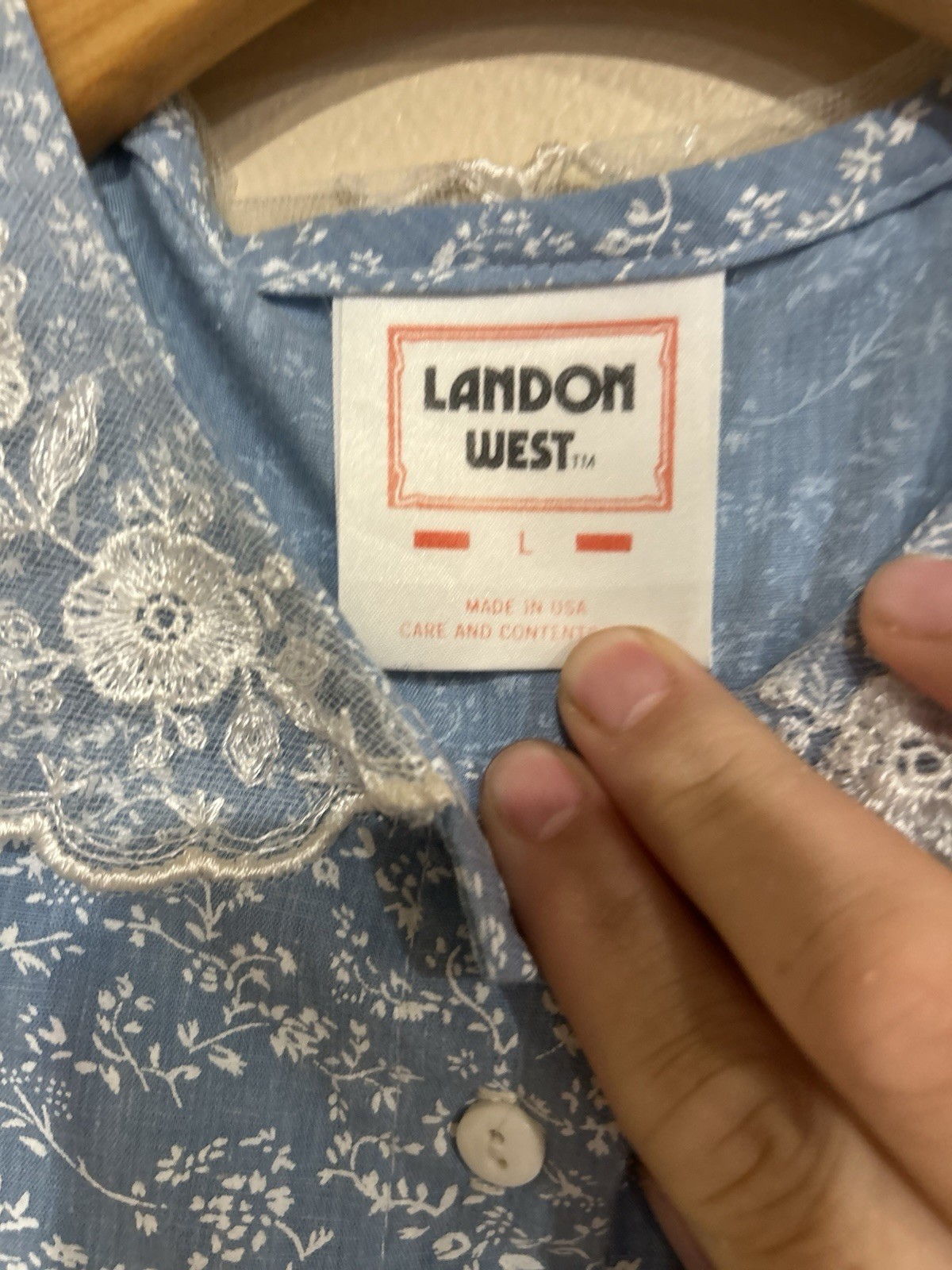 VTG Landon West Floral Lace Blouse Prairie Cottagecore Large Peter Pan Collar