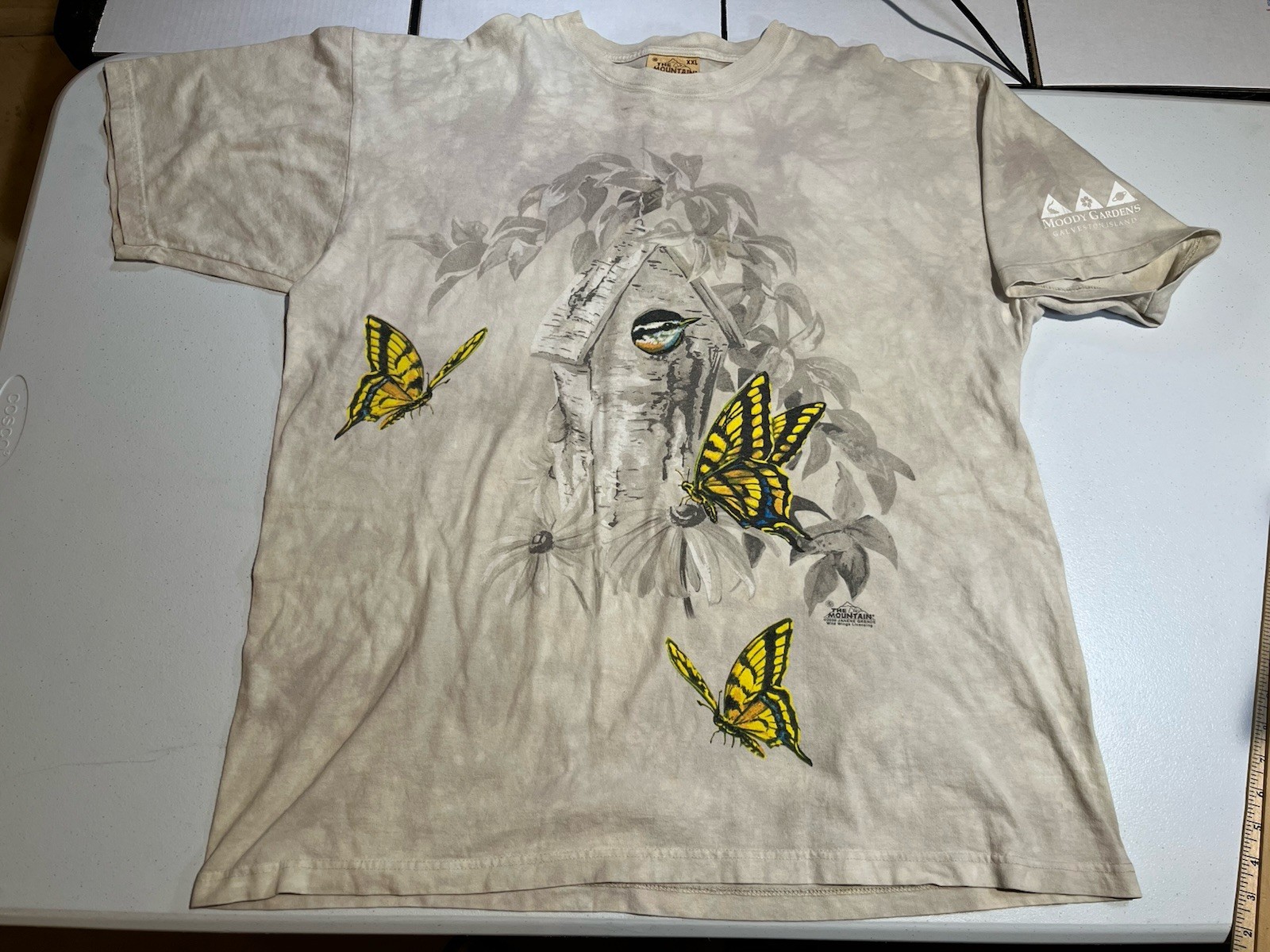 vtg The Mountain Mens XXL Butterfly Bird Nature Tie Dye Beige Gray T Shirt Y2K