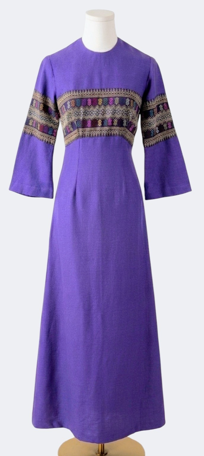 Vintage 70’s Bohemian Tapestry Bell Sleeves Empire Maxi Dress XS Renaissance