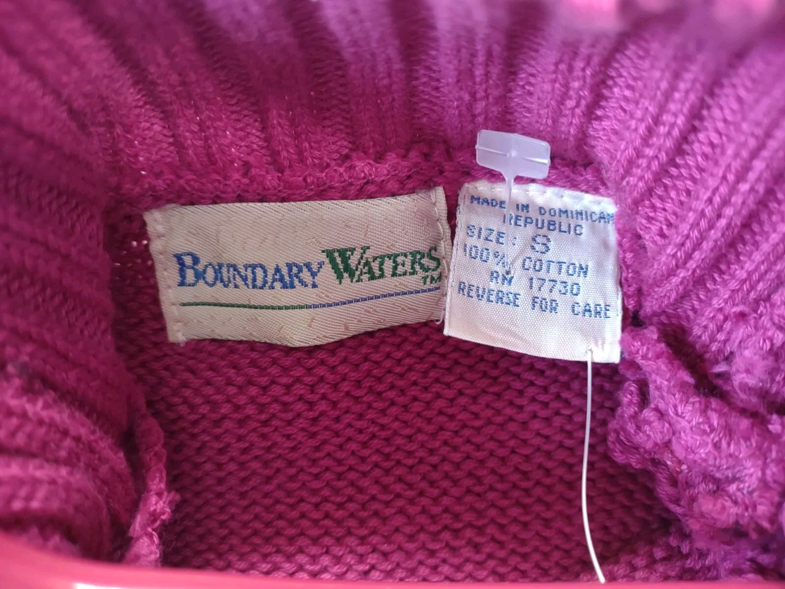 Vtg Boundary Waters 80’s Mock Neck Sweater Sz S Cotton Berry NEW NOS Hudsons