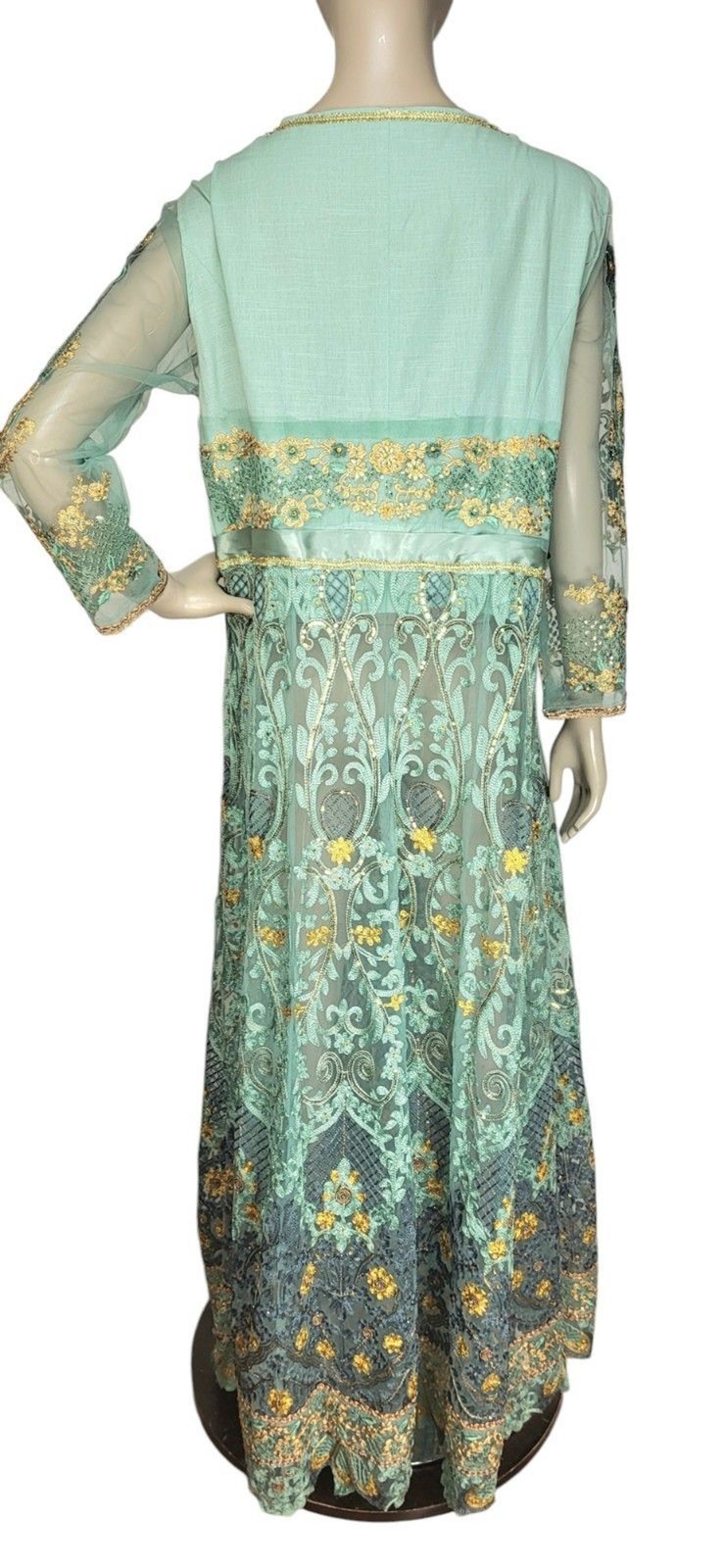 VTG Lace Tulle Metallic Gold Embroidered Bead Embellished Duster Belted Jacket