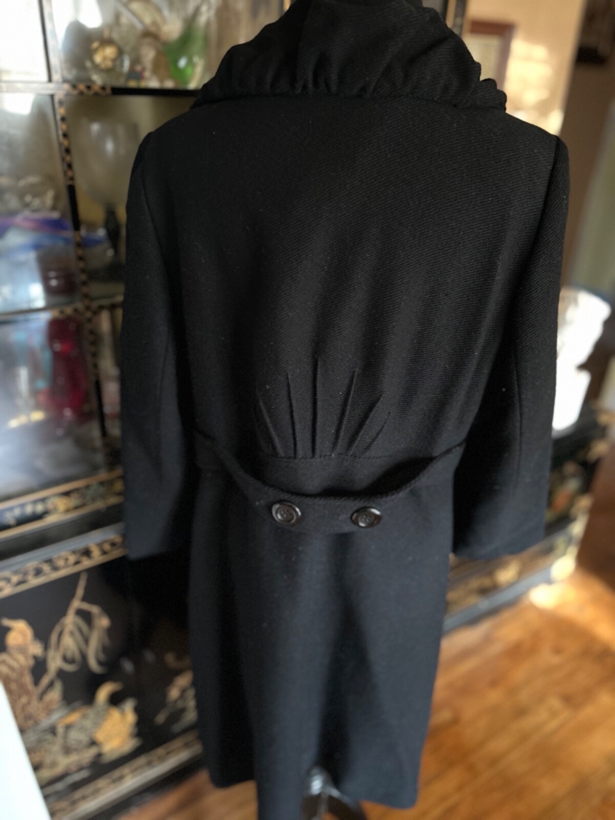 Y2K Victorian Style Black Wool Coat Ruffle Collar Dark Romantic Gothic Eu Sz 48