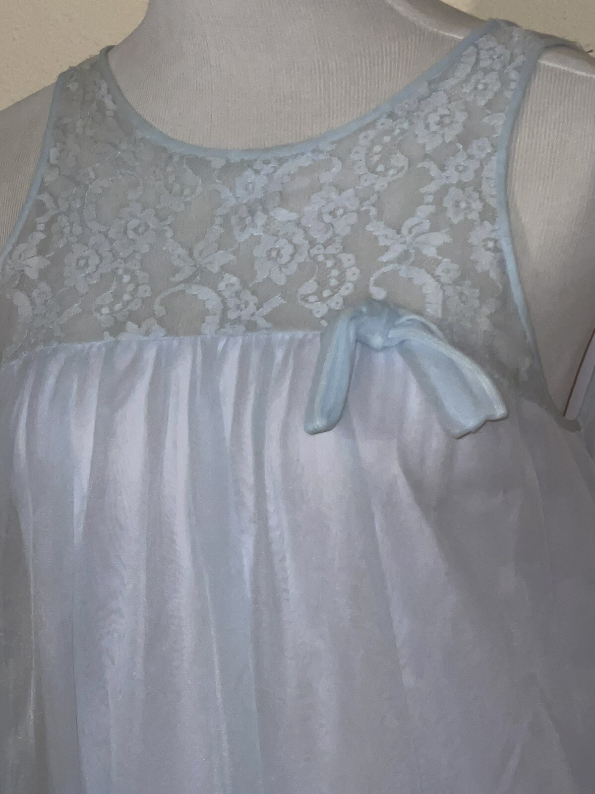* Vintage Frothy Yolande Blue Chiffon Over Nylon Double Layer Nightgown Sz S