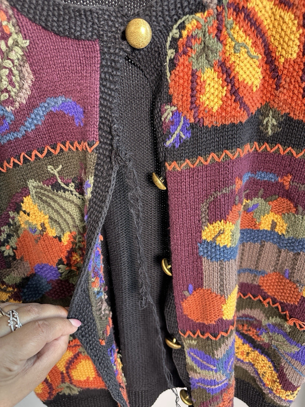 Donnkenny Vintage Knit Fall Themed Cardigan Sweater Women Size L, See Descr
