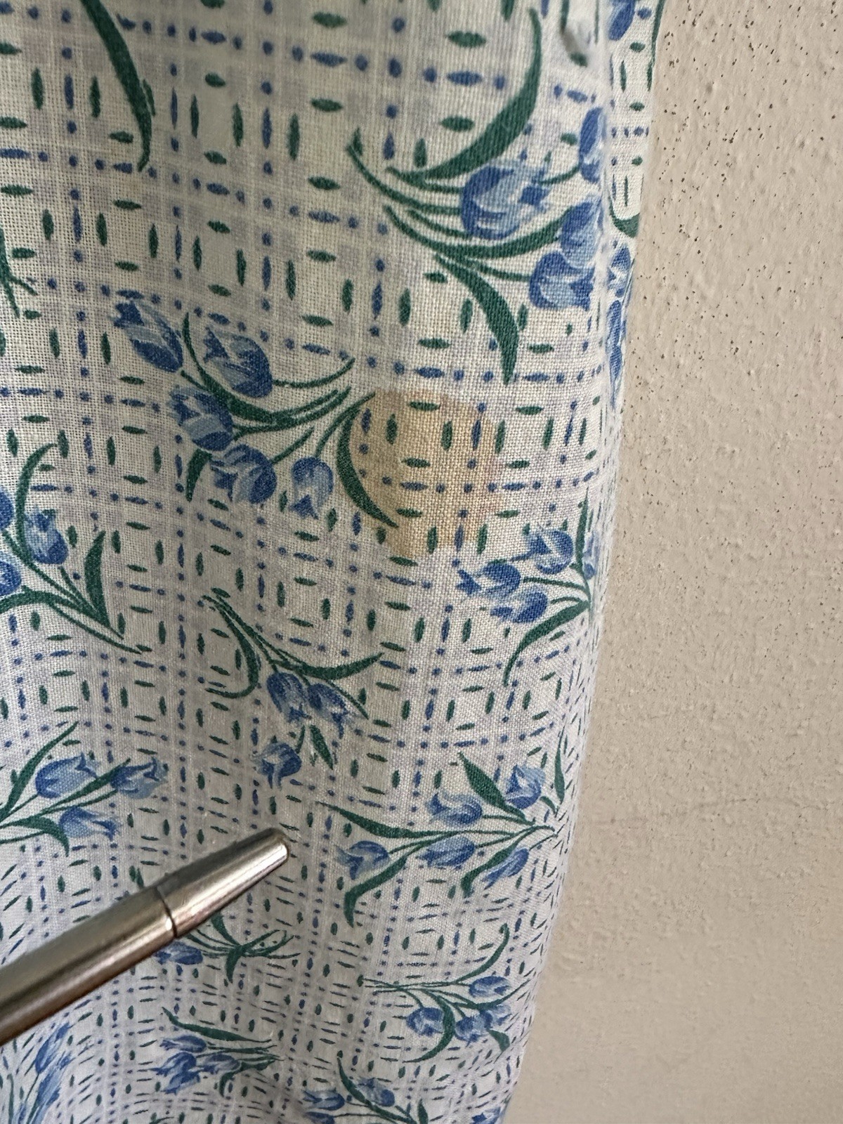 1930s 40s Feed Sack Skirt 28” Waist Blue Floral Tulip Grid Fabric Cotton MOP VTG