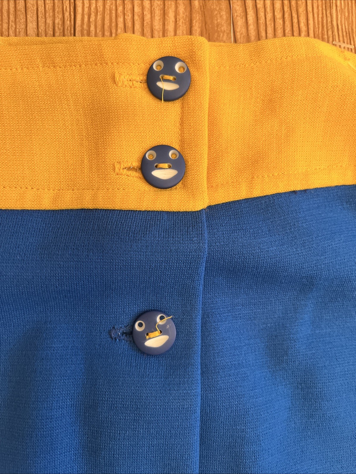 Vintage Plus Size Long Skirt Size 38 Blue & Yellow, w/ Smily Face Buttons