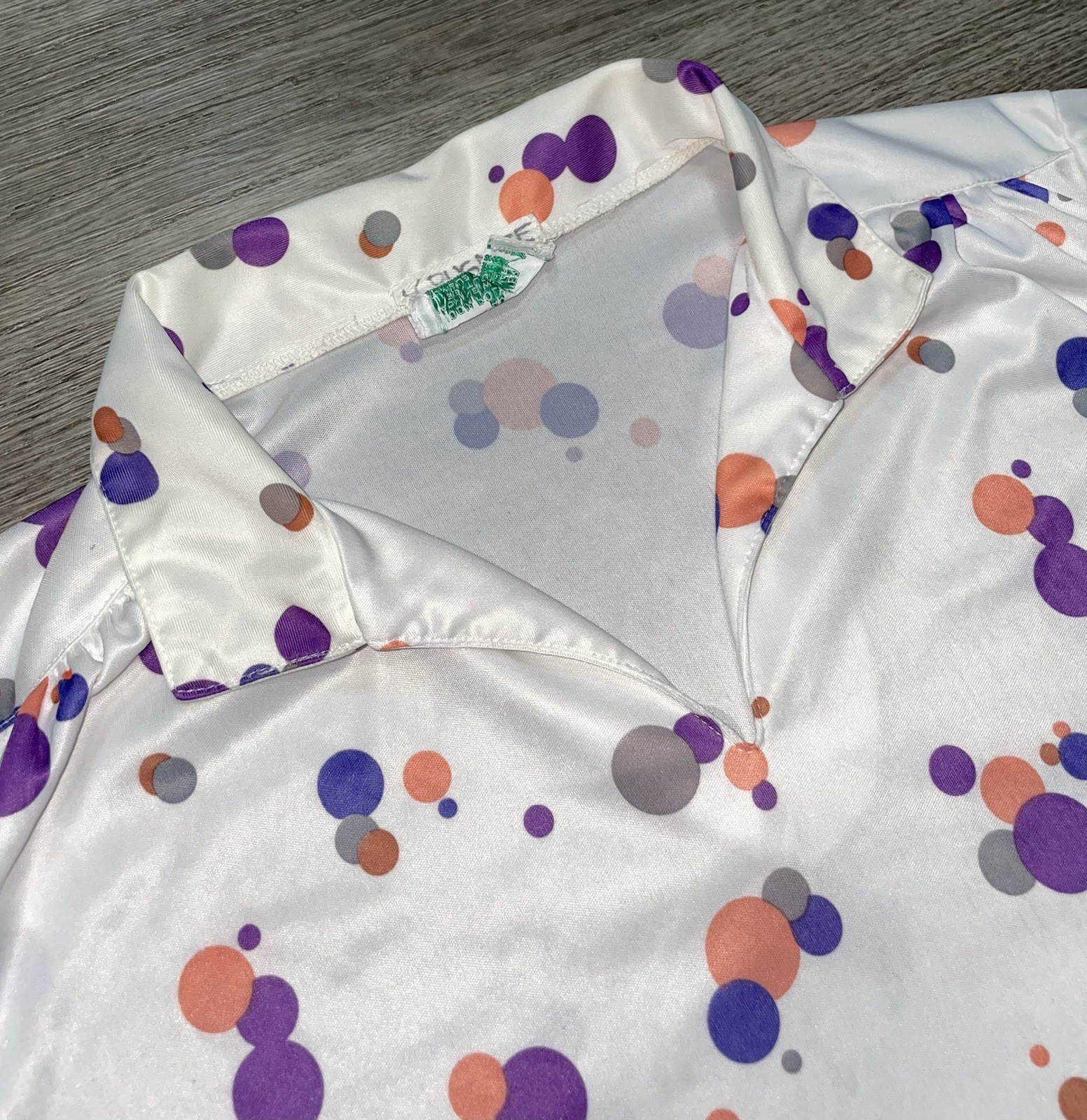 Vintage 70s 80s Polka Dot Shirt Medium Rockabilly White Purple Blue Size 40